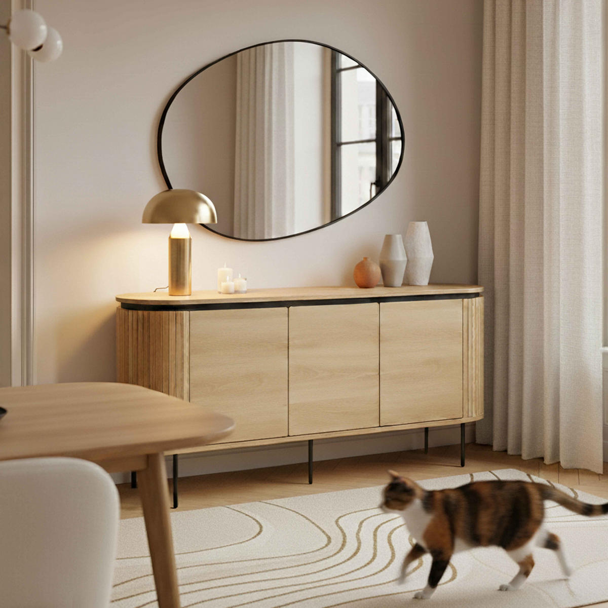 SIDEBOARD, helles Holzeffekt - Beige, Holz/Metall (160/76/40cm) - Oviala