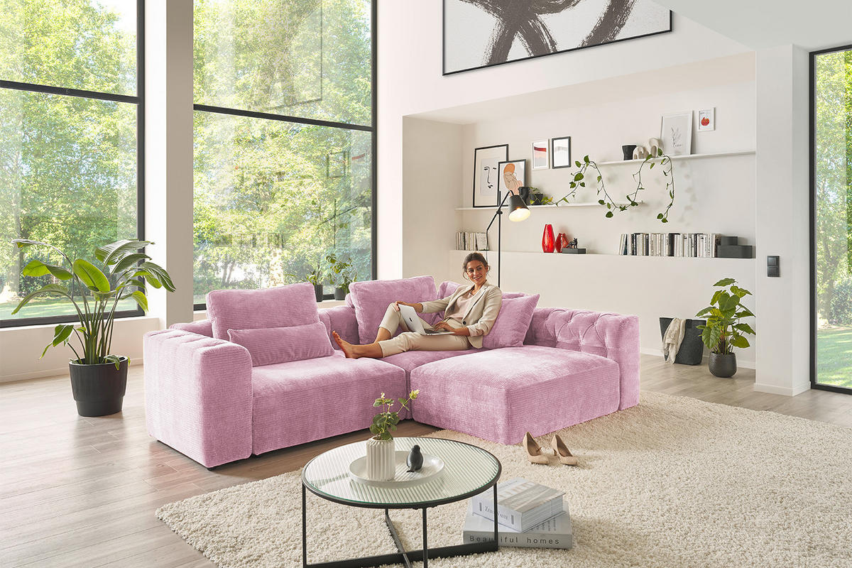 MODULSOFA SEPHI Pink Cord - Pink/Schwarz, Kunststoff/Textil (268/62/191cm) - KAWOLA