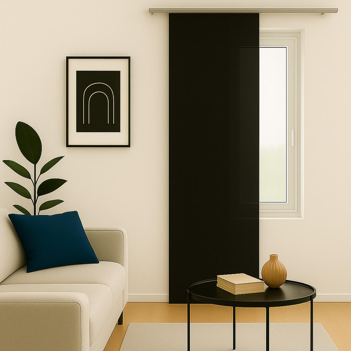 FLÄCHENVORHANG blickdicht 60x245 cm Schwarz mit Technik - Schwarz, Textil (60/245cm)