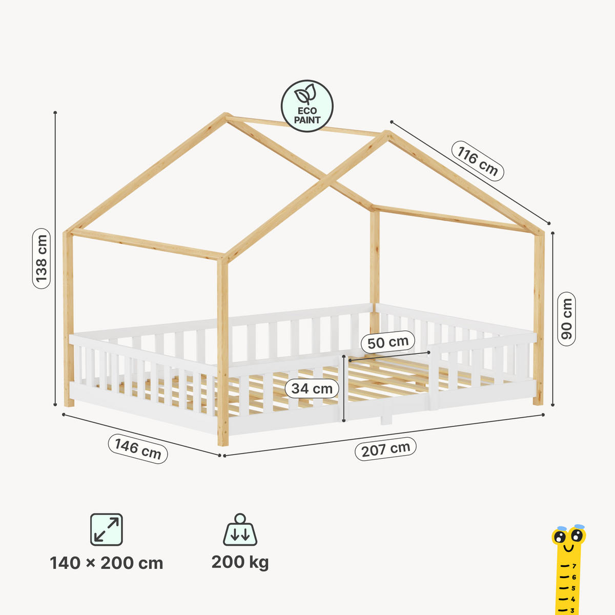 HAUSBETT Treviolo - Weiß/Naturfarben, Holz (140/200cm) - [en.casa]
