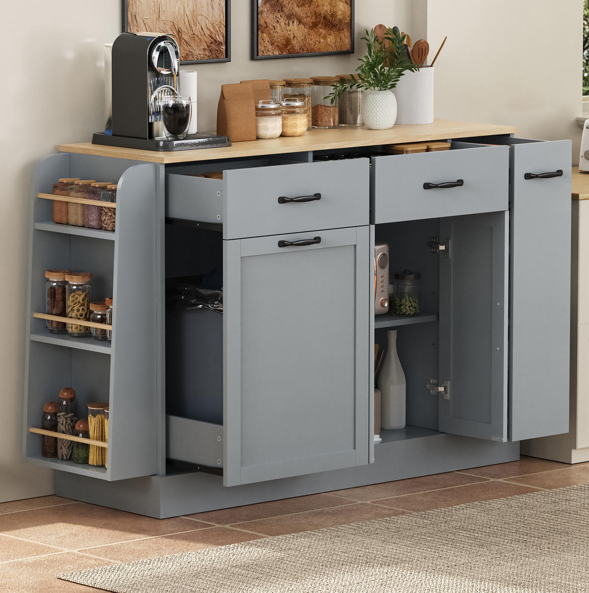 SIDEBOARD 133,5/40/86 cm grau aus MDF mit Ablagefächern - Grau, Holzwerkstoff (40/86/133.5cm) - OKWISH