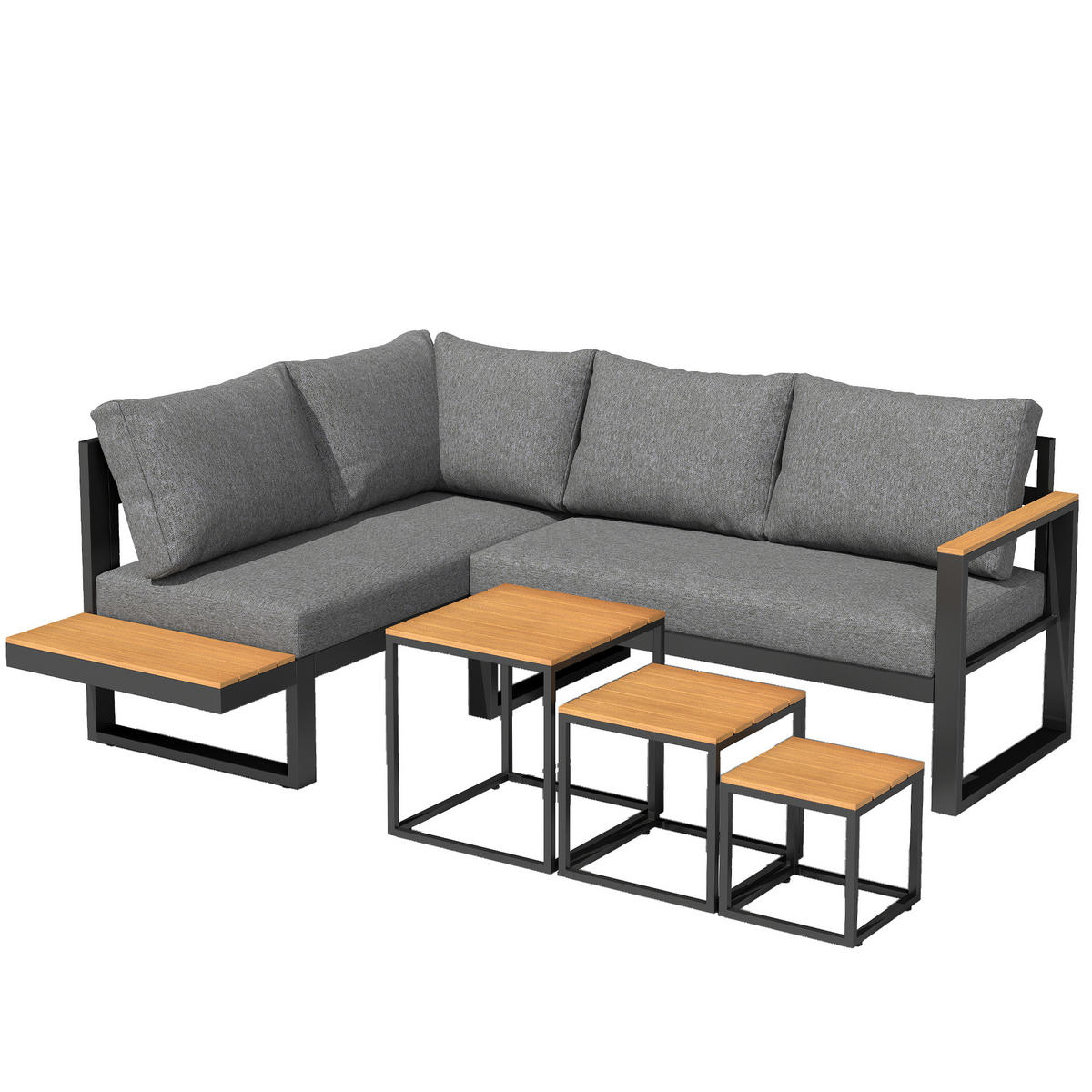 GARTENSET 5-teilig Dunkelgrau 148.0/61.0/71.5 cm - Dunkelgrau, Metall