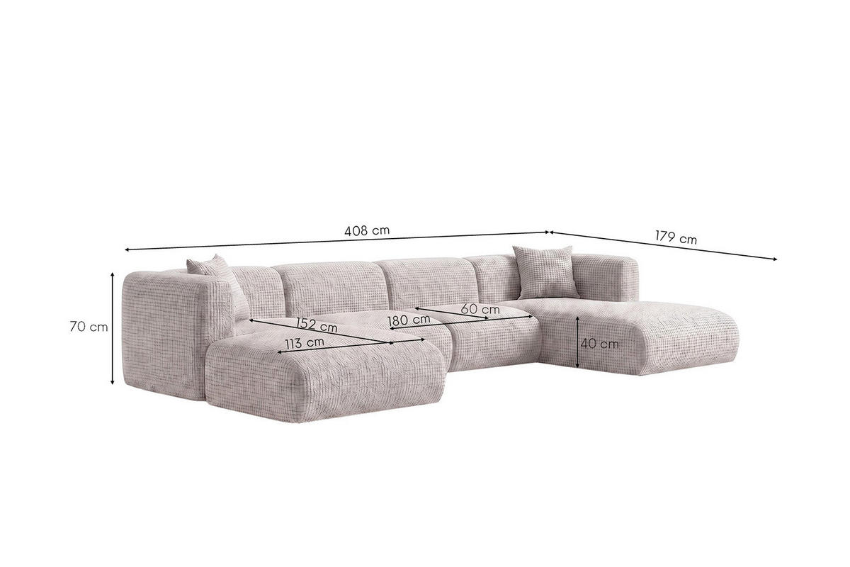 ECKSOFA U-Form, Chenille-Stoff Cremona, Hellgrau, GRETA - Hellgrau, Holz (408/70/179cm) - Kaiser Möbel