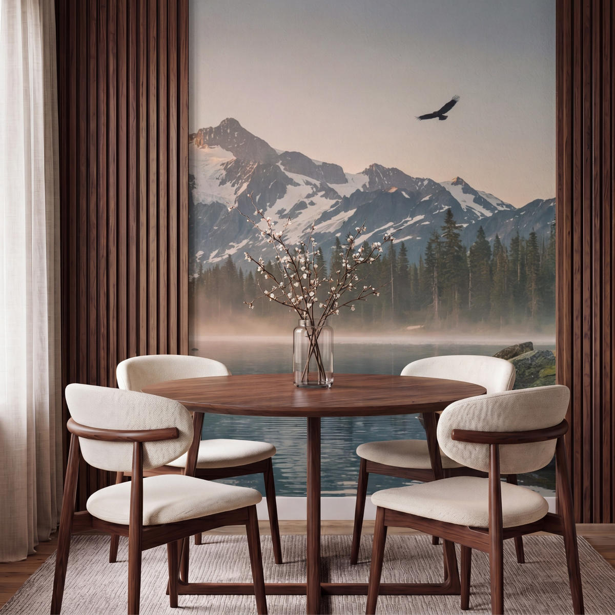 TAPETE - Berge - Wasser - Bäume - 160x220 cm - Multicolor, Papier (160/220cm) - OnlyWow