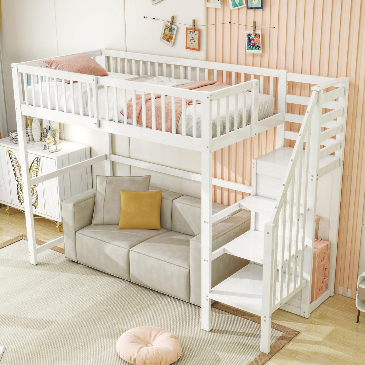 HOCHBETT 90/200 cm Weiß aus Holz mit Treppe - Weiß, Holz (90/200cm) - OKMYHOME
