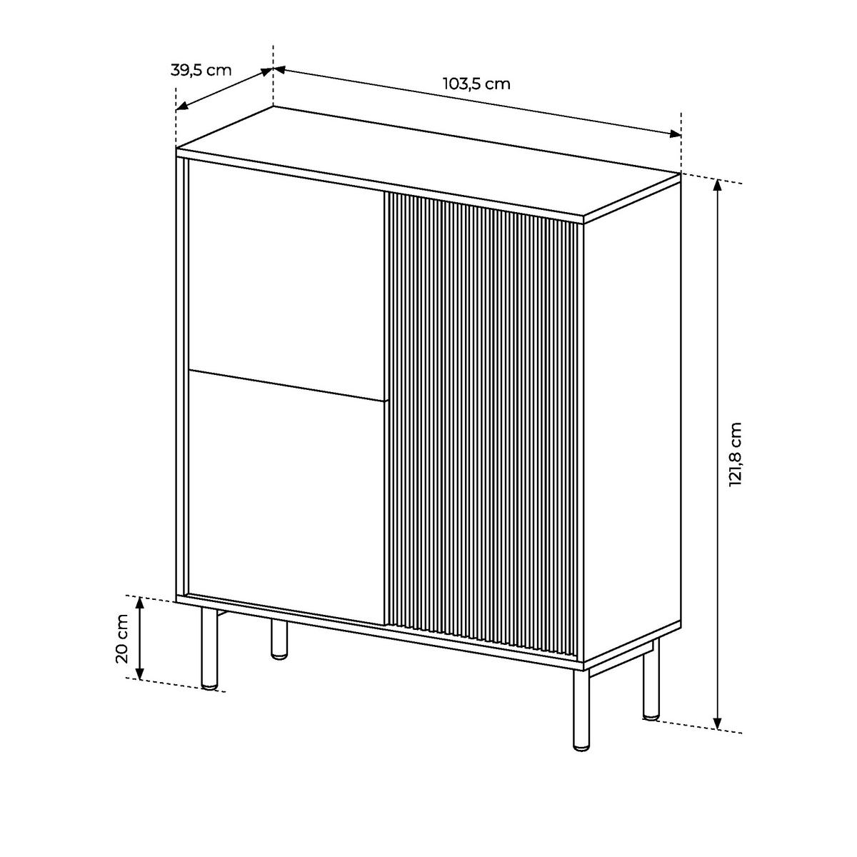 HIGHBOARD TAU KOM1 Eiche Cremona - Eiche Bianco/Eichefarben, Glas/Holz (104/122/40cm) - Komodee