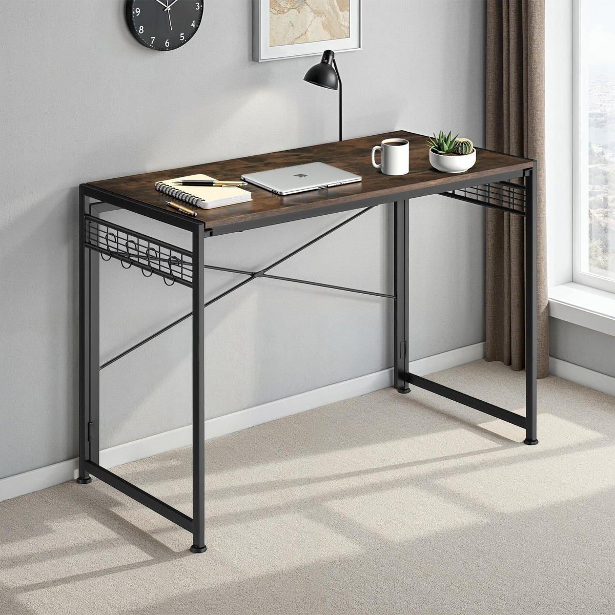 SCHREIBTISCH Paterson,102 x 51 x 77 cm,Industrial Holz dunkel, rustikal - Rostfarben, Holzwerkstoff (102/51/77cm) - tectake