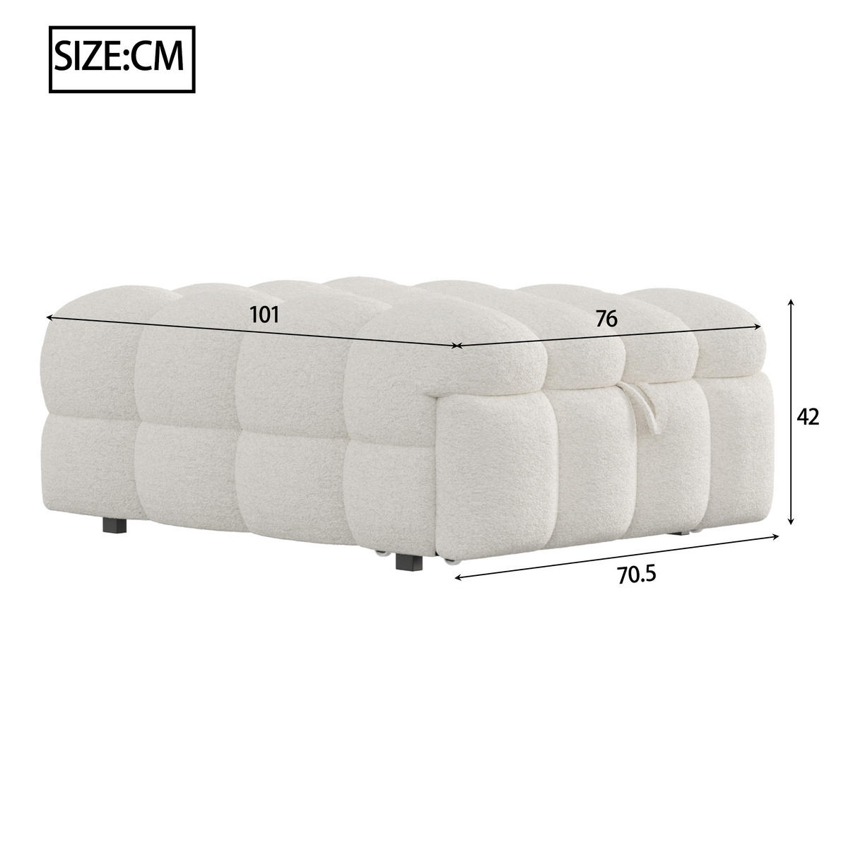 POLSTERBETT in Beige Teddy-Stoff, Ausziehbares Schlafsofa - Beige, Textil (80/180cm) - KOMHTOM