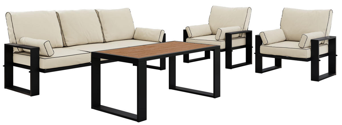 GARTENMÖBEL-SET ELBA: 1x Tisch, 1x Sofa, 2x Sessel - Beige - Beige, Textil - MKS