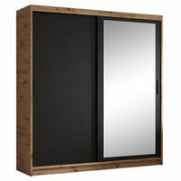 SCHWEBETÜRENSCHRANK Hela 180/205/60 2-türig eiche Artisan/schwarz mit Schubladen - Schwarz/Eiche Artisan, Holzwerkstoff (180/205/60cm) - Beautysofa