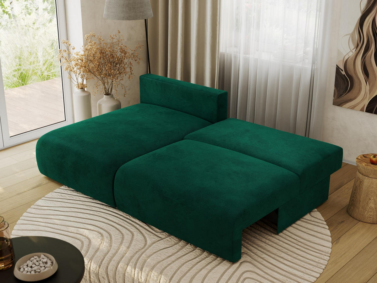 ECKSCHLAFSOFA VIVO L Dunkelgrün Velvet - links - Dunkelgrün/Schwarz, Kunststoff/Textil (223/150cm) - MKS