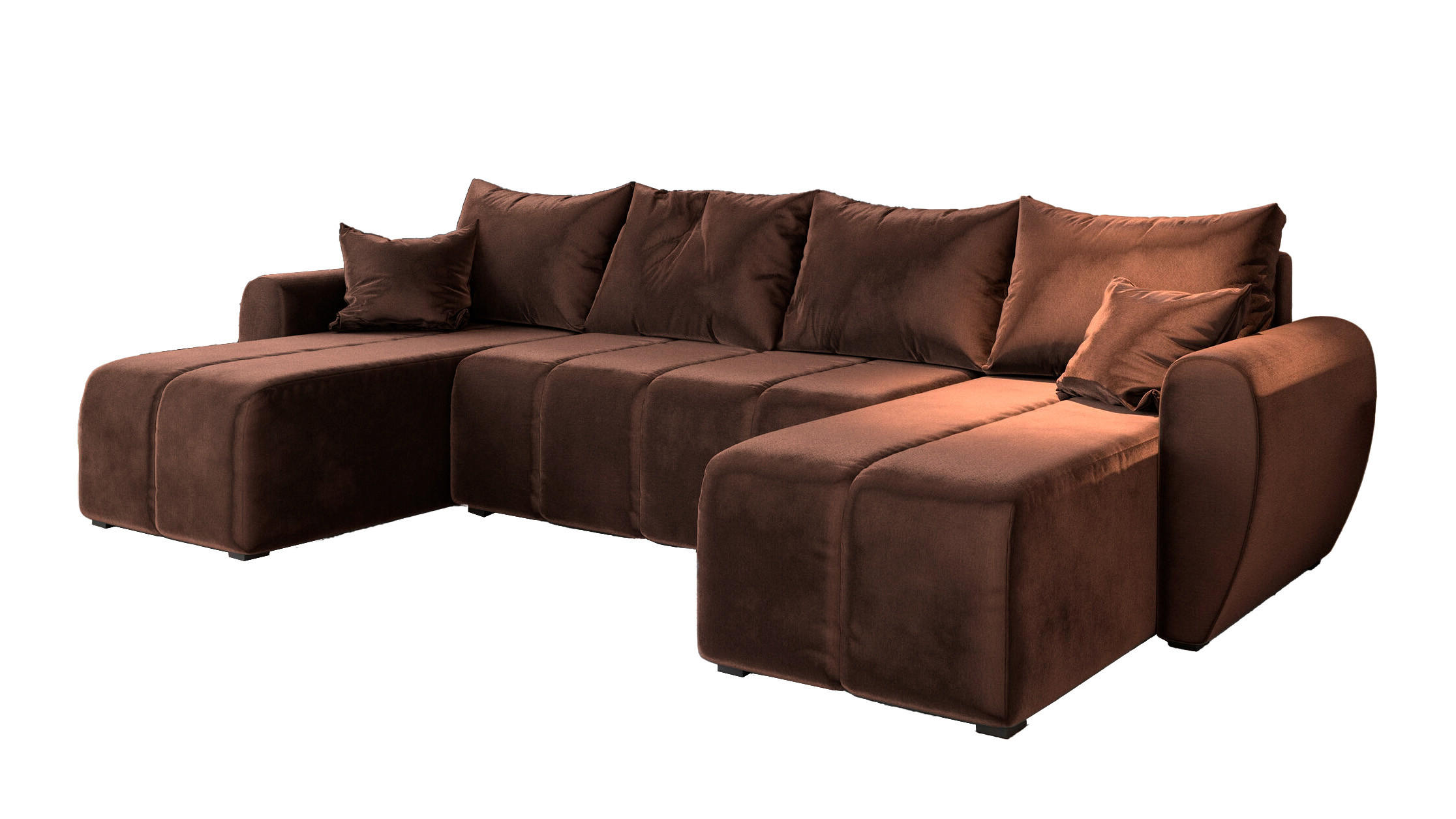 WOHNLANDSCHAFT MADISON U Braun Plüsch-Stoff mit Schlaffunktion - Braun, Holz (311/82/145cm) - MASSENO