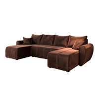 WOHNLANDSCHAFT MADISON U Braun Plüsch-Stoff mit Schlaffunktion - Braun, Holz (311/82/145cm) - MASSENO