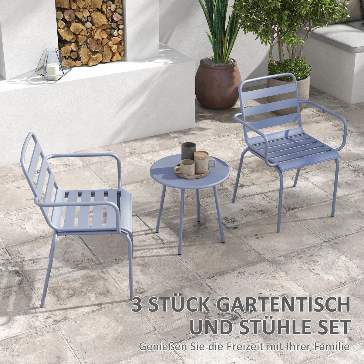 GARTENMÖBEL Set, Stahl, Hellgrau - Hellgrau, Metall - Outsunny