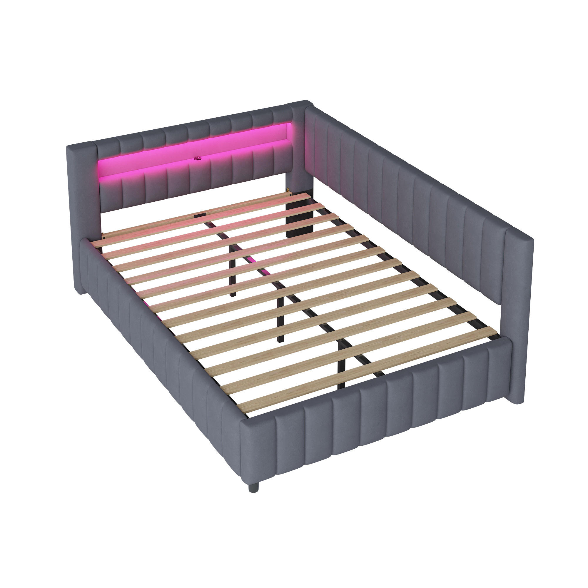 POLSTERBETT 140/200 cm DE-01924, in Dunkelgrau, mit Sofafunktion, LED und USB - Dunkelgrau, Holzwerkstoff (140/200cm) - ComfortXL