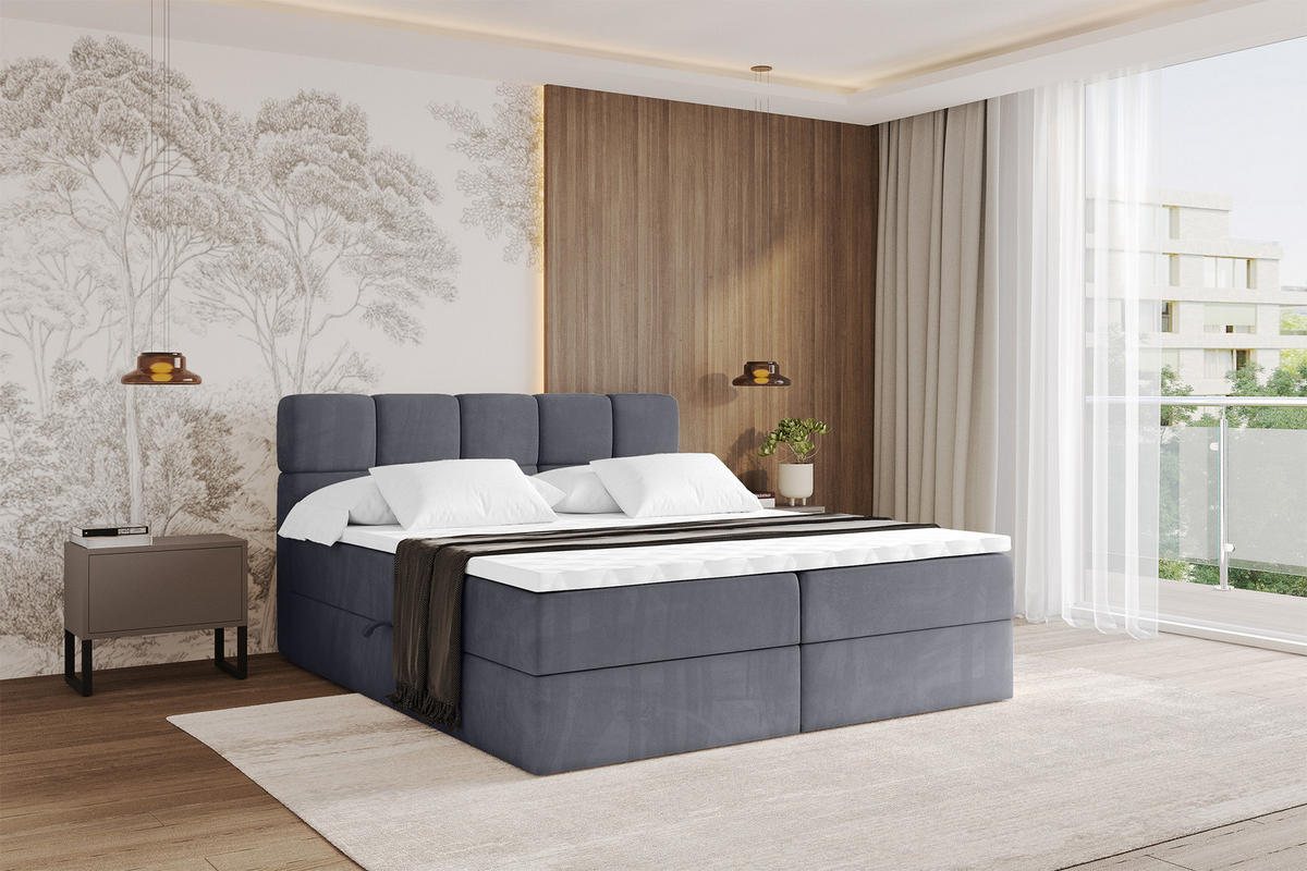 BOXBETT mit Matratze H4 - FAMA - 180x200 cm Dunkelgrau Casablanca - Dunkelgrau, Holzwerkstoff (180/200cm) - ALTDECOR