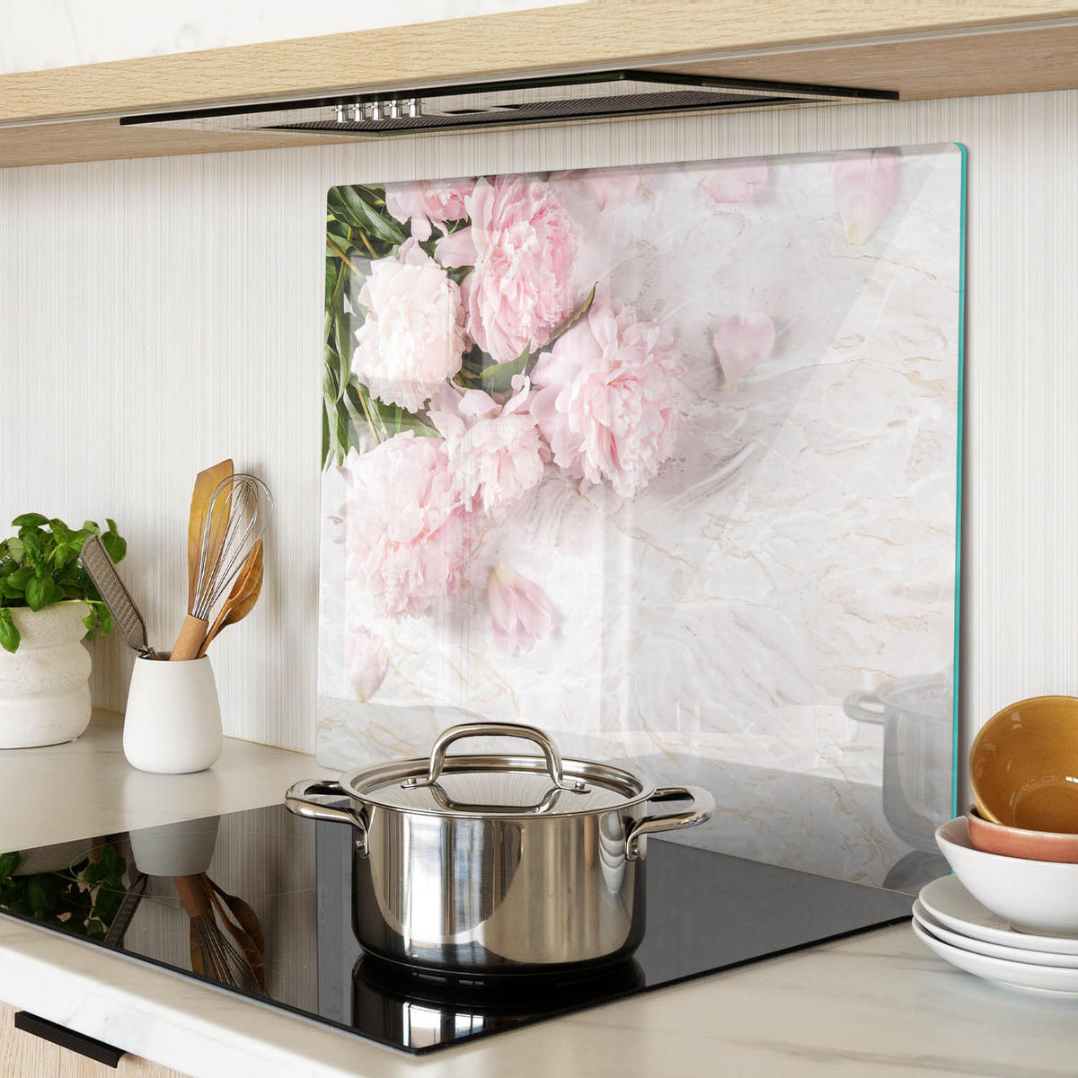 GLASPLATTE 60x52 cm Pfingstrosen - Pink, Glas (60/0.4/52cm) - TULUP