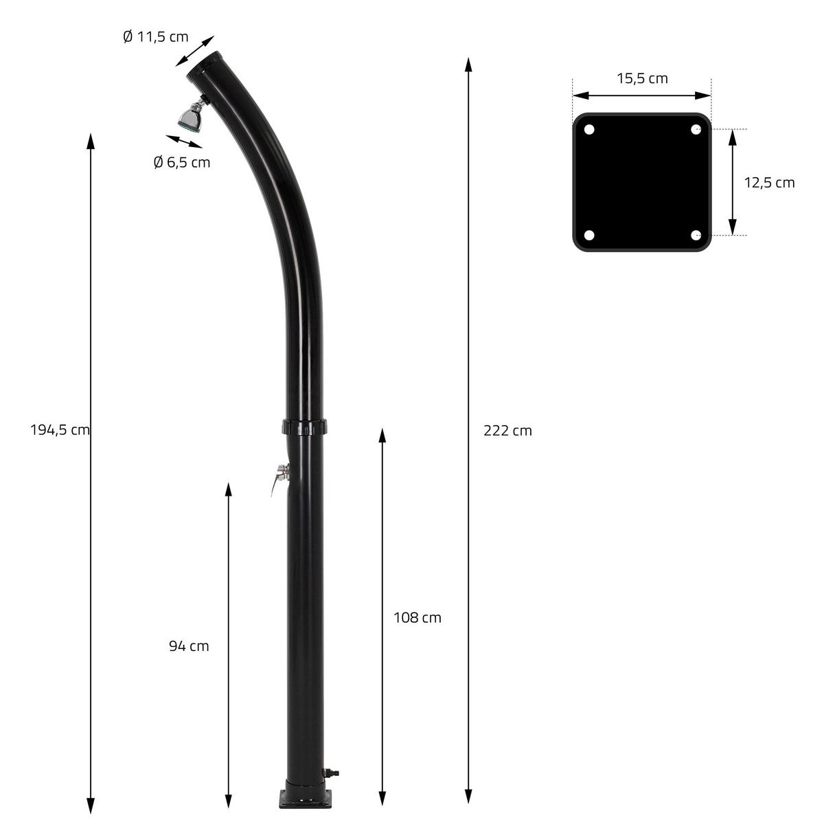 OUTDOORDUSCHEN - Schwarz, Kunststoff (15.5/222/40cm) - ML-DESIGN