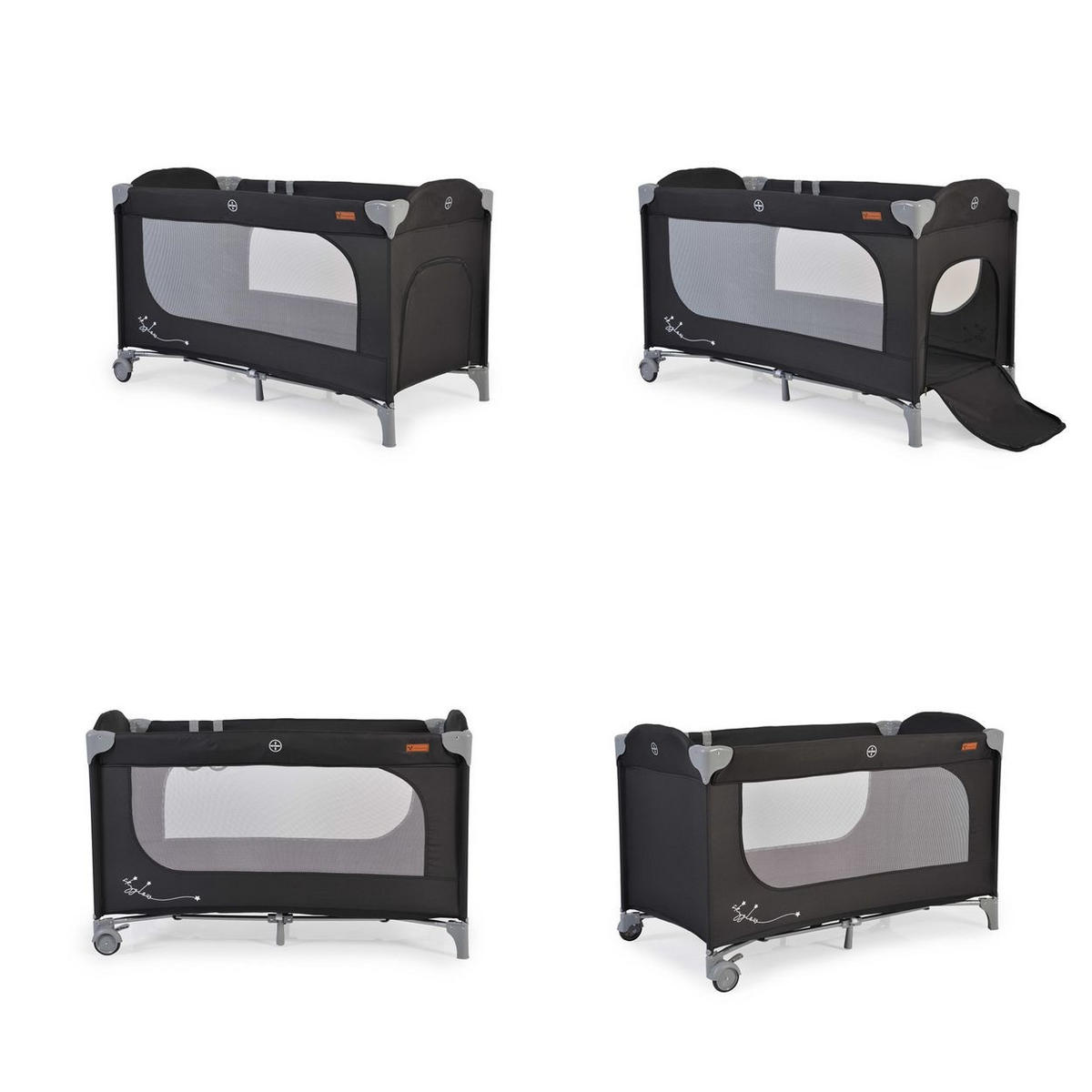 REISEBETT LAUFSTALL Skyglow schwarz 2 Räder mit Bremsen Matratze Seiteneingang - Schwarz, Kunststoff (60/120cm) - Cangaroo