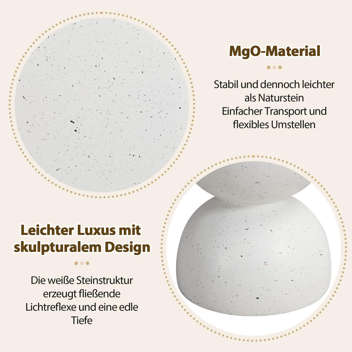 BEISTELLTISCH, MgO, Indoor/Outdoor, Terrazzo Weiß - Weiß, Naturmaterialien (39.5/39.5/45.5cm) - FLIEKS