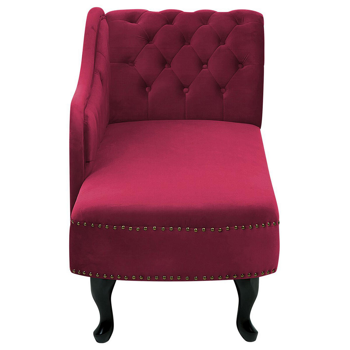 CHAISELONGUE Samtstoff burgunderrot rechtsseitig Nimes - Dunkelbraun/Rot, Textil (170/79/61cm) - Beliani