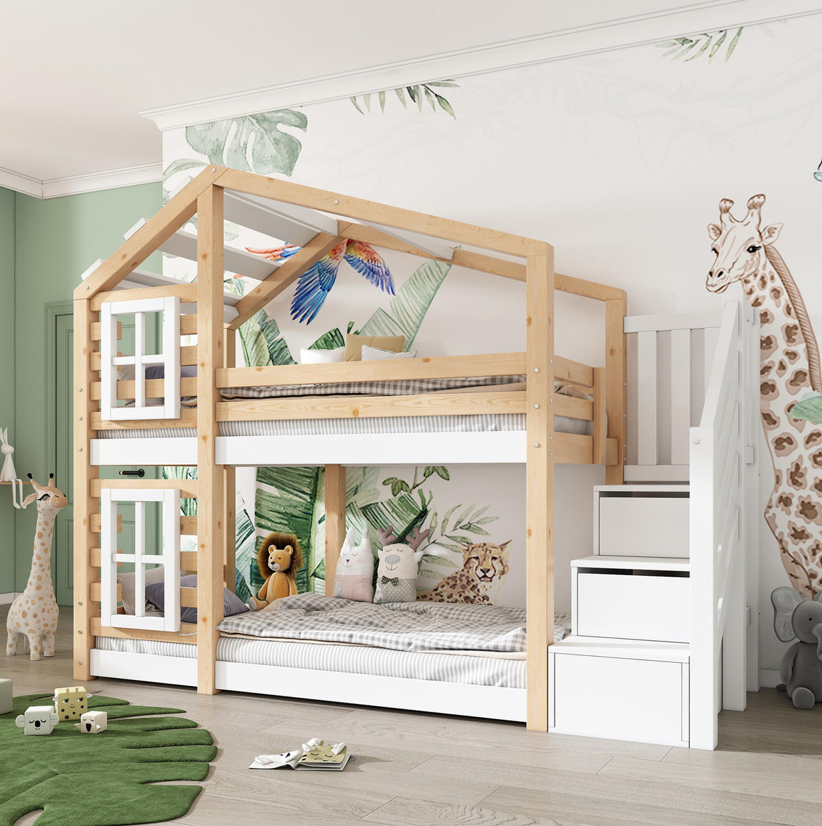 POLSTERBETT 90/200 cm in Natur/Weiß mit Stauraum im Baumhaus-Design - Naturfarben, Holzwerkstoff (90/200cm) - Flora Grace