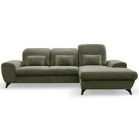 ECKSOFA LUCE R-S Olivgrün Plüsch-Stoff mit Schlaffunktion - Olivgrün, Holz (279/172cm) - MASSENO