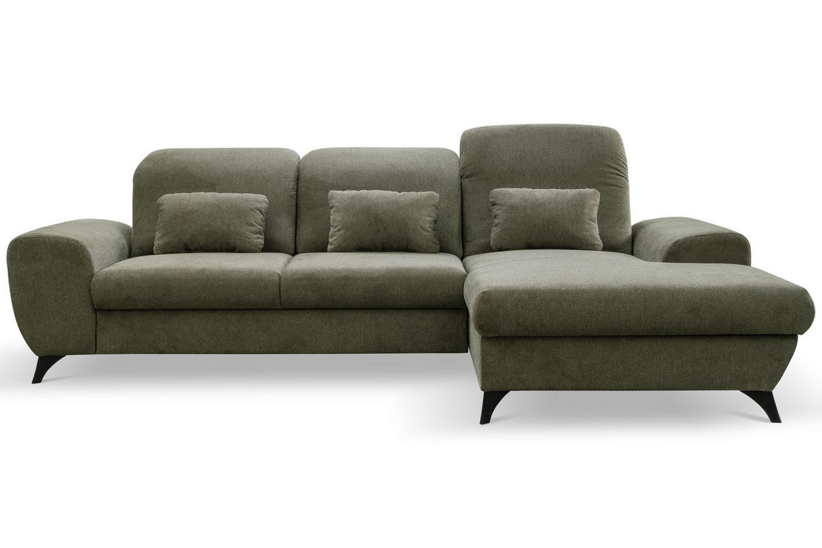 ECKSOFA LUCE R-S Olivgrün Plüsch-Stoff mit Schlaffunktion - Olivgrün, Holz (279/172cm) - MASSENO