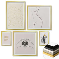 WANDBILDER 5er Set - 50x50 cm & 20x30 cm & 40x60 cm Goldrahmen - Minimalistische Boho-Illustrationen - Goldfarben, Kunststoff (40/60cm) - ArtPrintCave