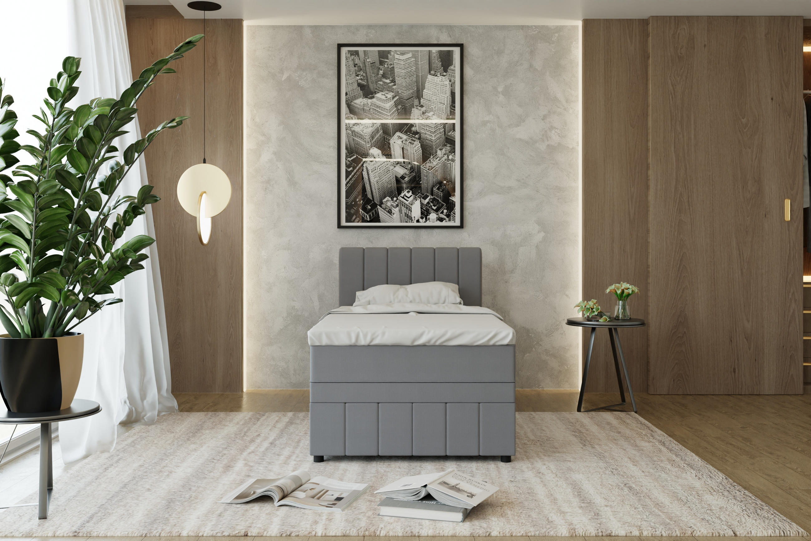 BOXBETT AVALON 100 x 200 cm mit Bettkasten und Topper - Dunkelgrau - Dunkelgrau, Holz - Panda Möbel