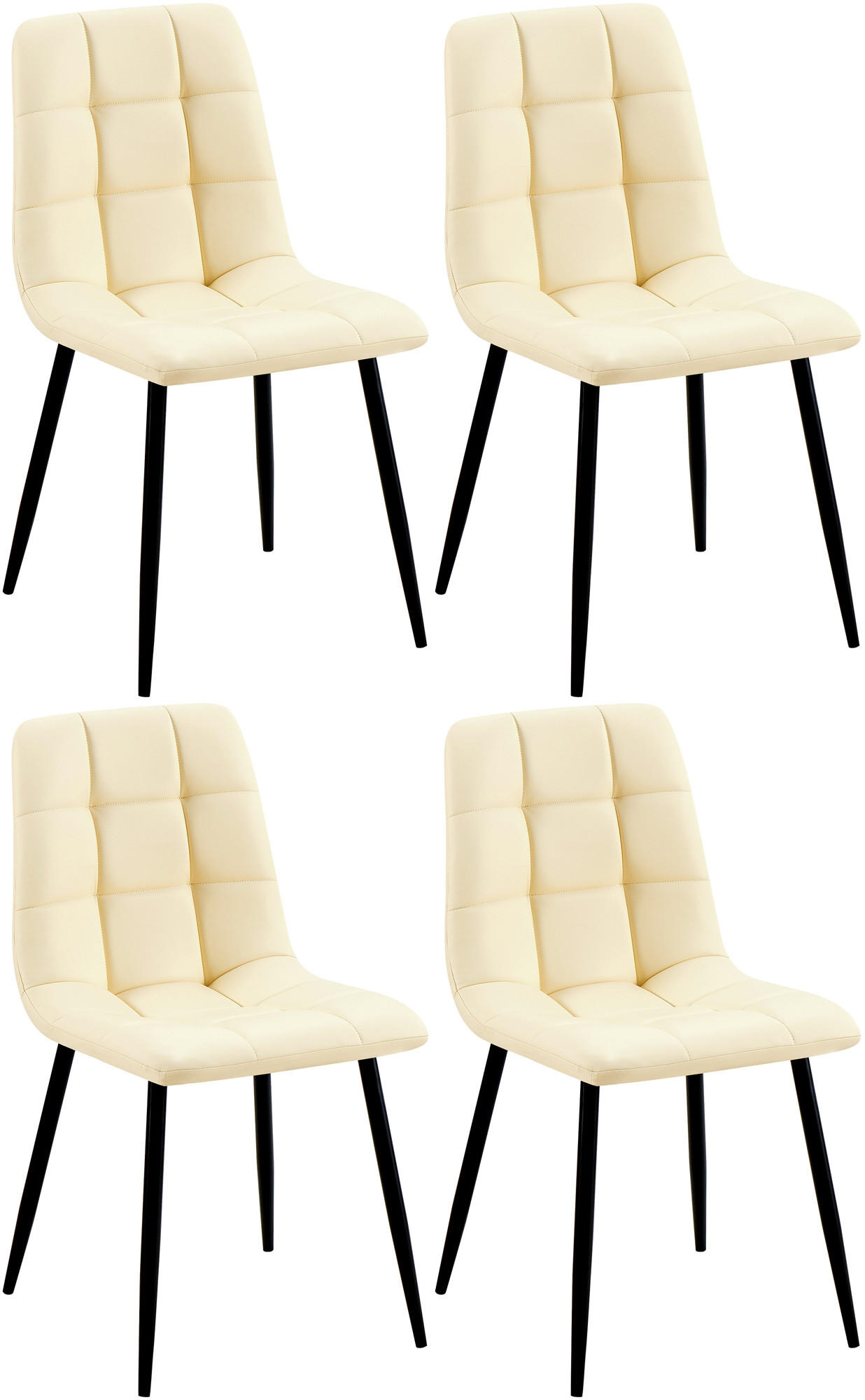 STUHL 4er Set Lederlook creme - Creme/Schwarz, Textil/Metall (45/84/55cm) - CLP