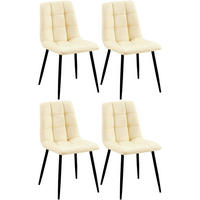 STUHL 4er Set Lederlook creme - Creme/Schwarz, Textil/Metall (45/84/55cm) - CLP