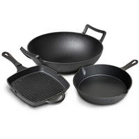 PFANNENSET aus Gusseisen – Grillpfanne 23 x 23 cm, Bratpfanne Ø 25 cm & Wok Ø 32 cm – 3-teilig – geeignet für alle Herdarten - Schwarz, Keramik (1/2/2cm) - Blackwell