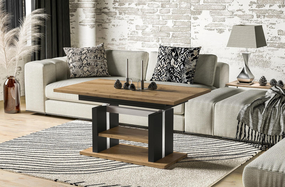 COUCHTISCH Dior höhenverstellbar ausziehbar bis 170 cm - Eiche Wotan, Holzwerkstoff (110/65/58cm) - Endo-Moebel