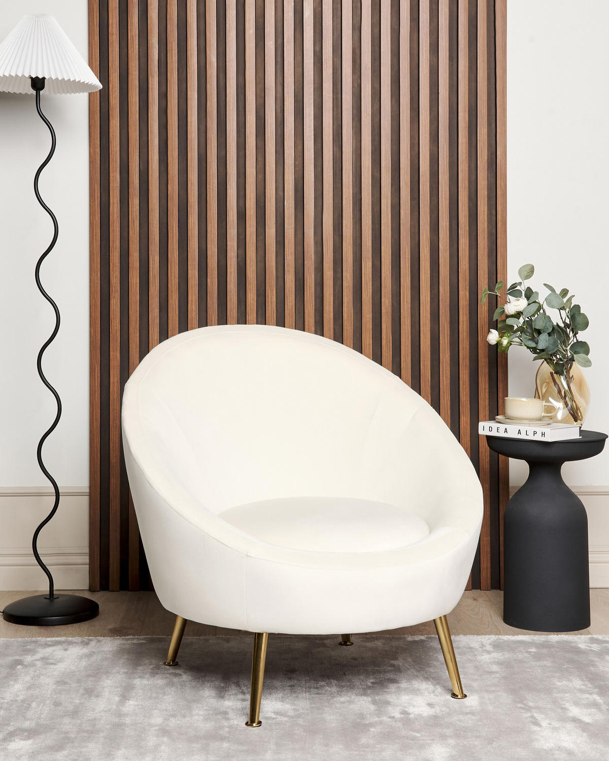 SESSEL Samtstoff cremeweiß Langa - Goldfarben/Weiß, Textil (80/81/76cm) - Beliani
