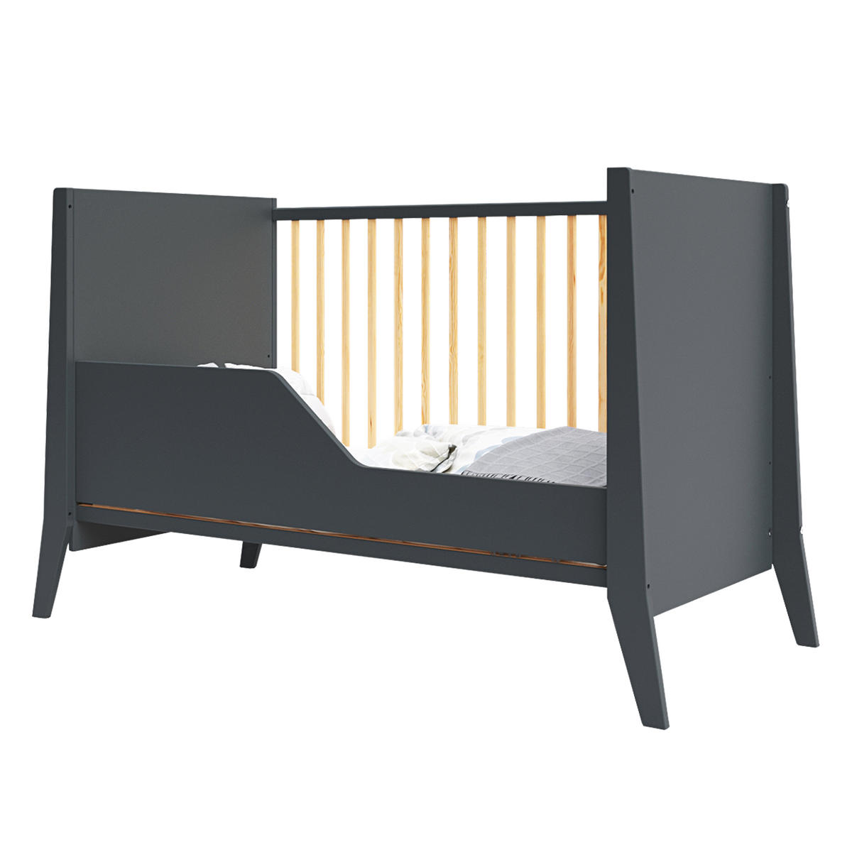 BABYBETT Zoe, Mitwachsendes, Anthrazit - Anthrazit, Holz (60/120cm) - Premiers Moments