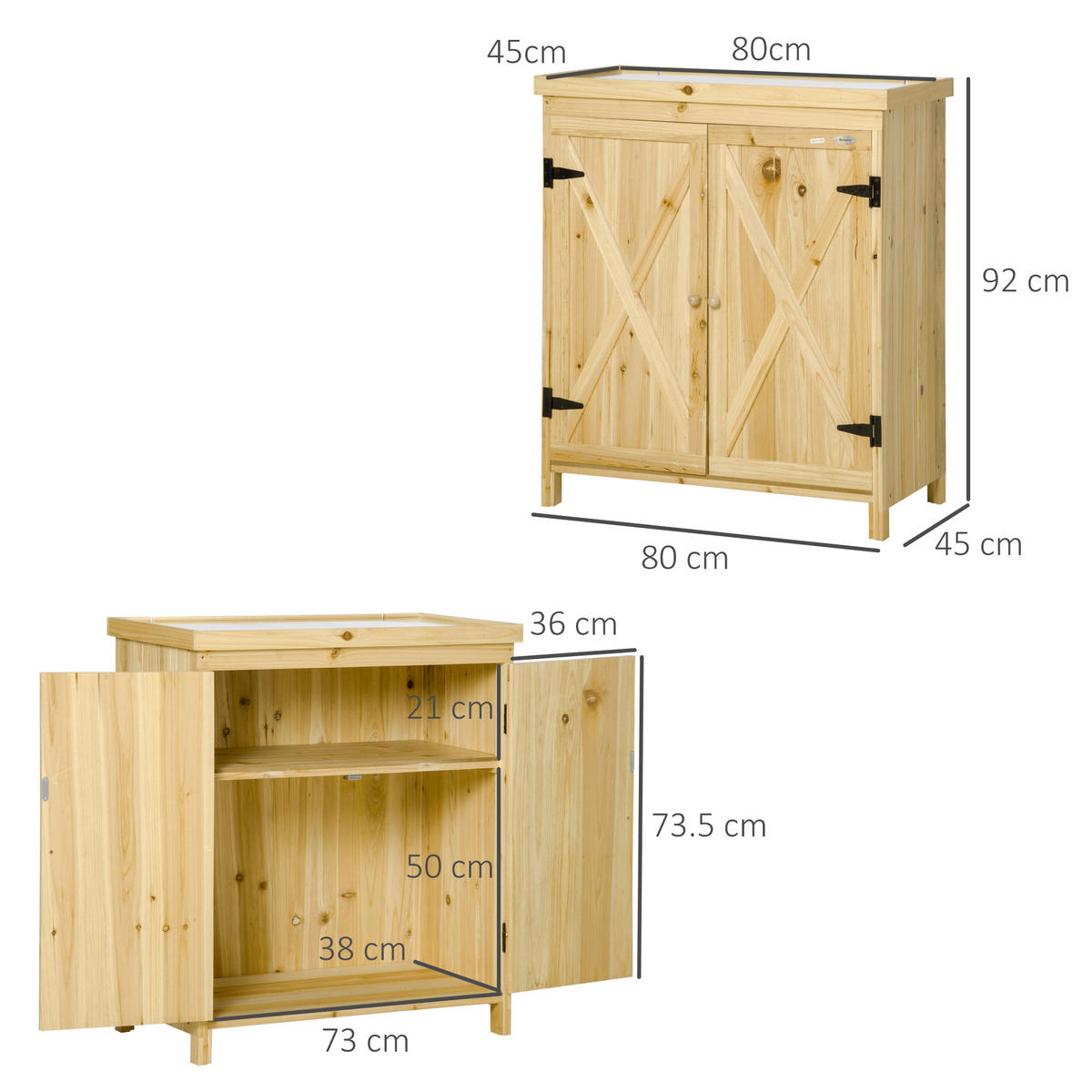 GERÄTESCHUPPEN DE-17585 2 Türen mit Metallplatte Naturholz - Naturfarben, Holz (80/92/45cm) - ComfortXL