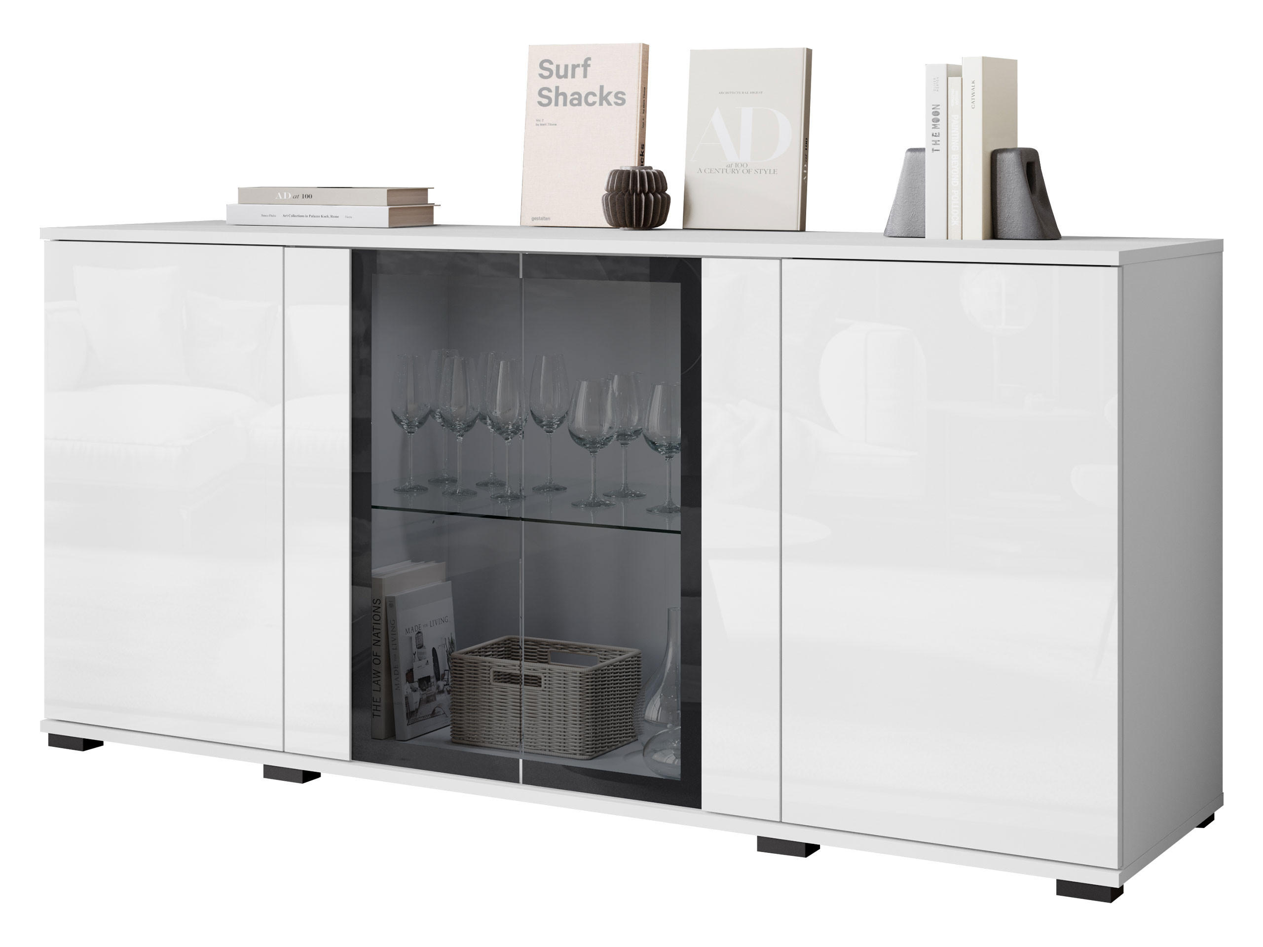 KOMMODE Caro SB 154 4D - Schwarz/Weiß, Holzwerkstoff/Kunststoff (150/70/40cm) - MIRJAN24