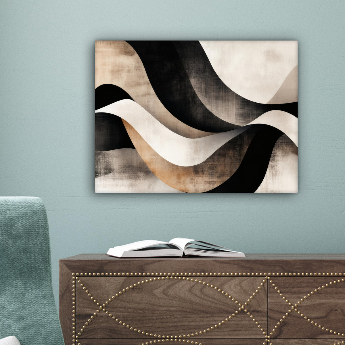 LEINWANDBILD Abstrakt - Wellen - Schwarz - Verwittert 40x30 cm - Trüffeleichefarben, Textil (40/30cm) - MuchoWow