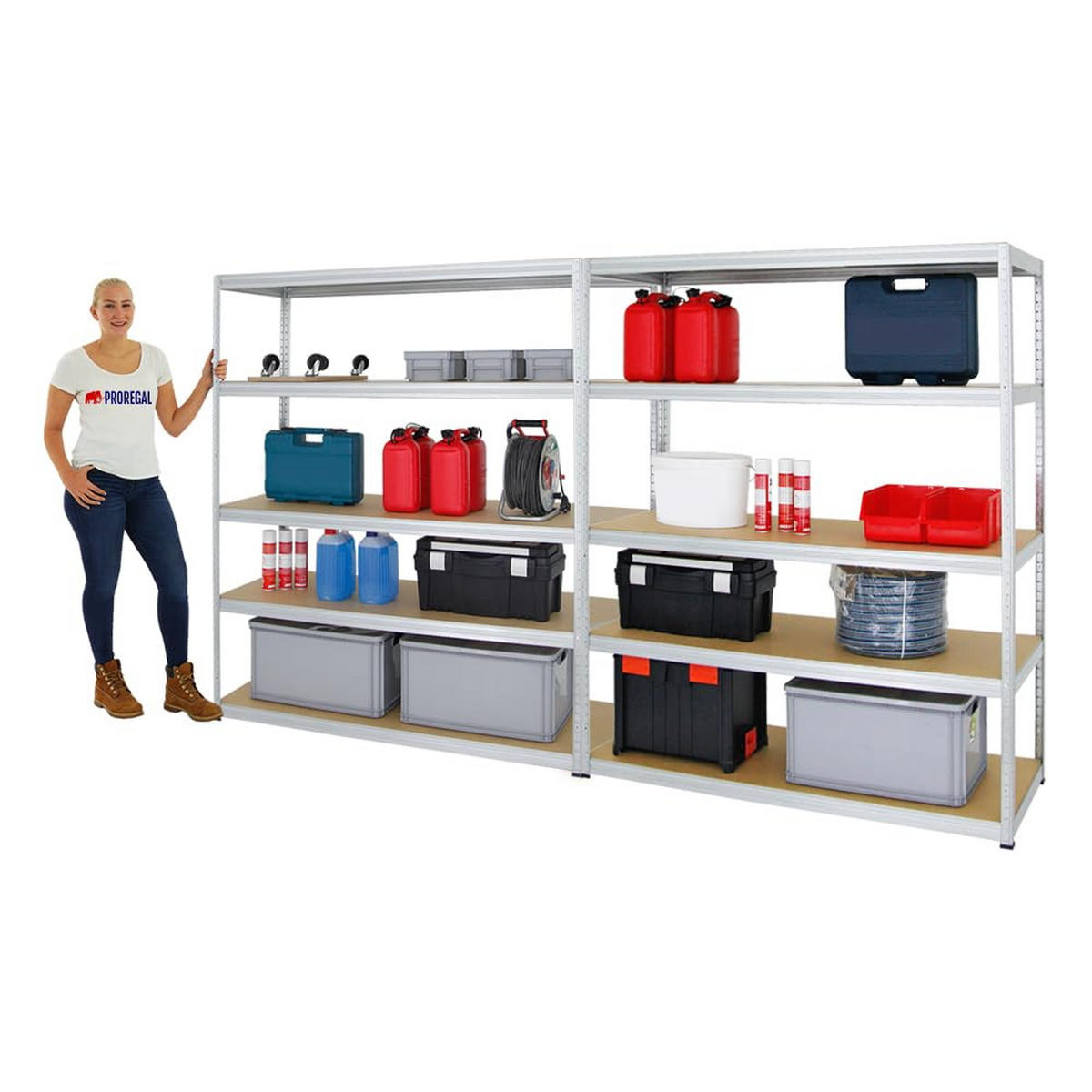 SCHWERLASTREGAL Giant Elephant 2er-Set mit 2x 180x150x60 cm Fachlast 200 kg Verzinkt - Silberfarben, Metall (300/180/60cm) - PROREGAL