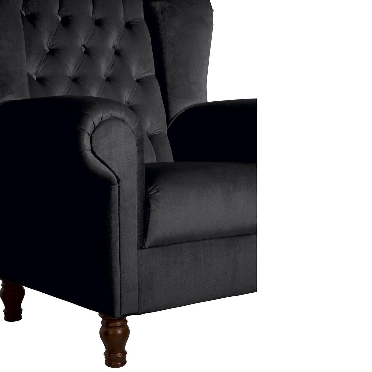 OHRENBACKENSESSEL Katreen Bezug Samtvelours Buche nussbaum dunkel / schwarz - Schwarz, Kunststoff (91/101/90cm) - 58aufmkessel