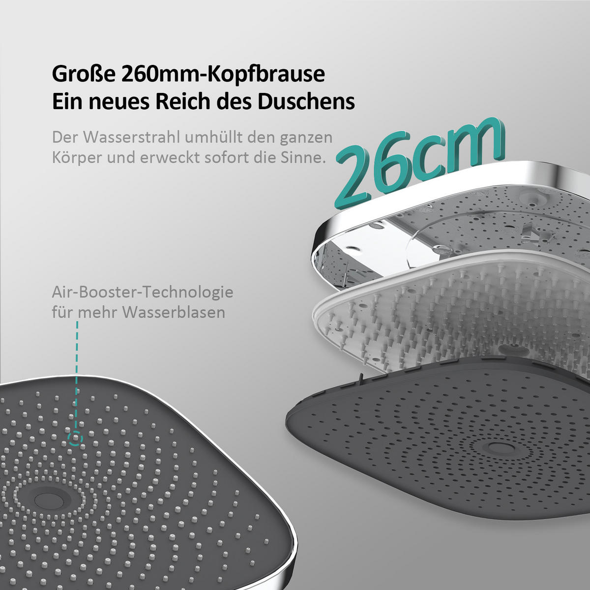 ÜBERKOPFBRAUSESET mit Thermostat Aufputz Drei Wasserauslassmethoden Chrom - Chromfarben, Metall (66.5/198.6/71.1cm) - EMKE