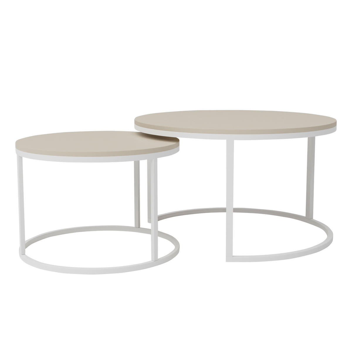 COUCHTISCH rund Klein, Kaschmir, Rahmen Weiß - Beige, Holzwerkstoff (70/70/48cm) - Idohome