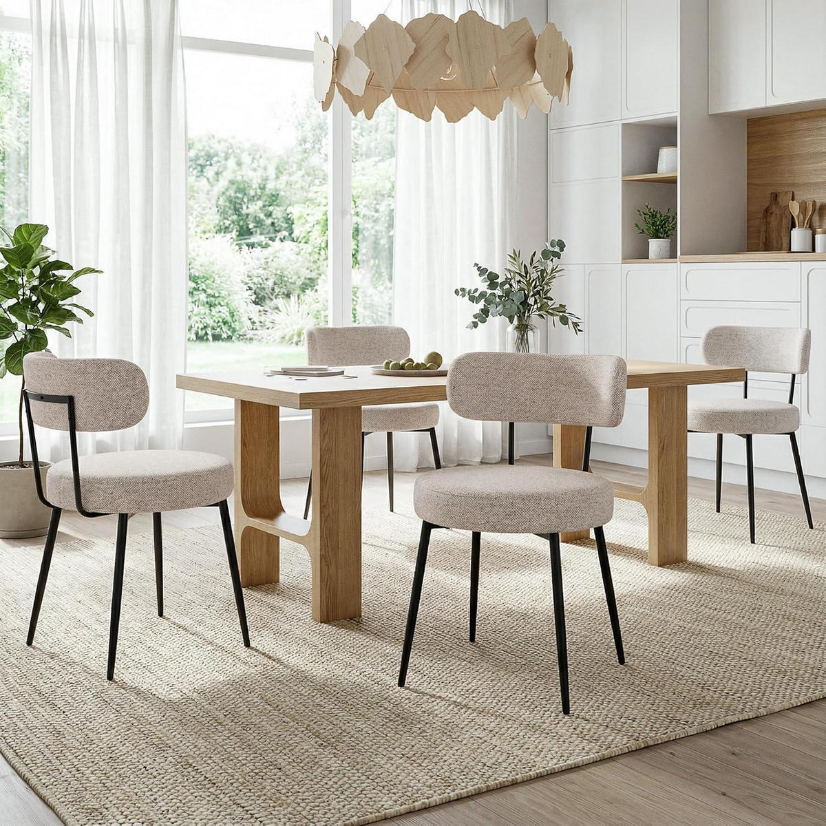 ESSZIMMERSTÜHLE 6er Set Bouclé Leinen Braun mit Metallbeinen - Beige, Textil (54/80.5/50cm)