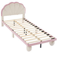 KINDERBETT 90/200 cm DE-04196, mit LED-Lichtstreifen, Wellenschliff-Kopfteil und Samtbezug, in Beige/Rosa - Weiß, Holz (90/200cm) - ComfortXL