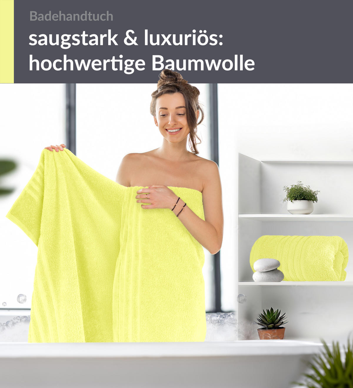 BADETUCH London Anis Grün 2er Set 100x150 - Hellgelb, Textil (100/150cm) - Lashuma