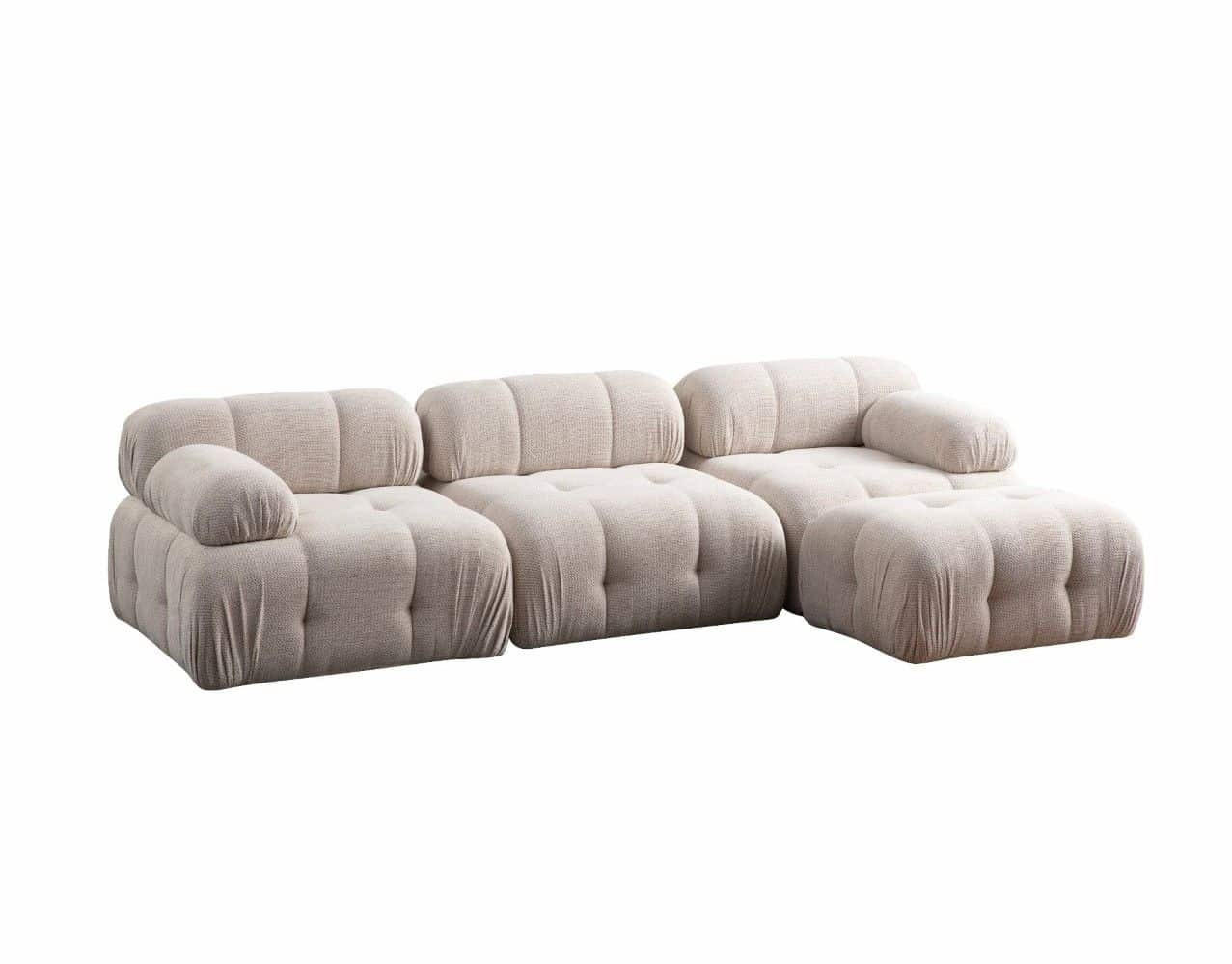 ECKSOFA inklusive Hocker - Beige/Creme, Holz/Kunststoff (290/160cm) - myHomelando
