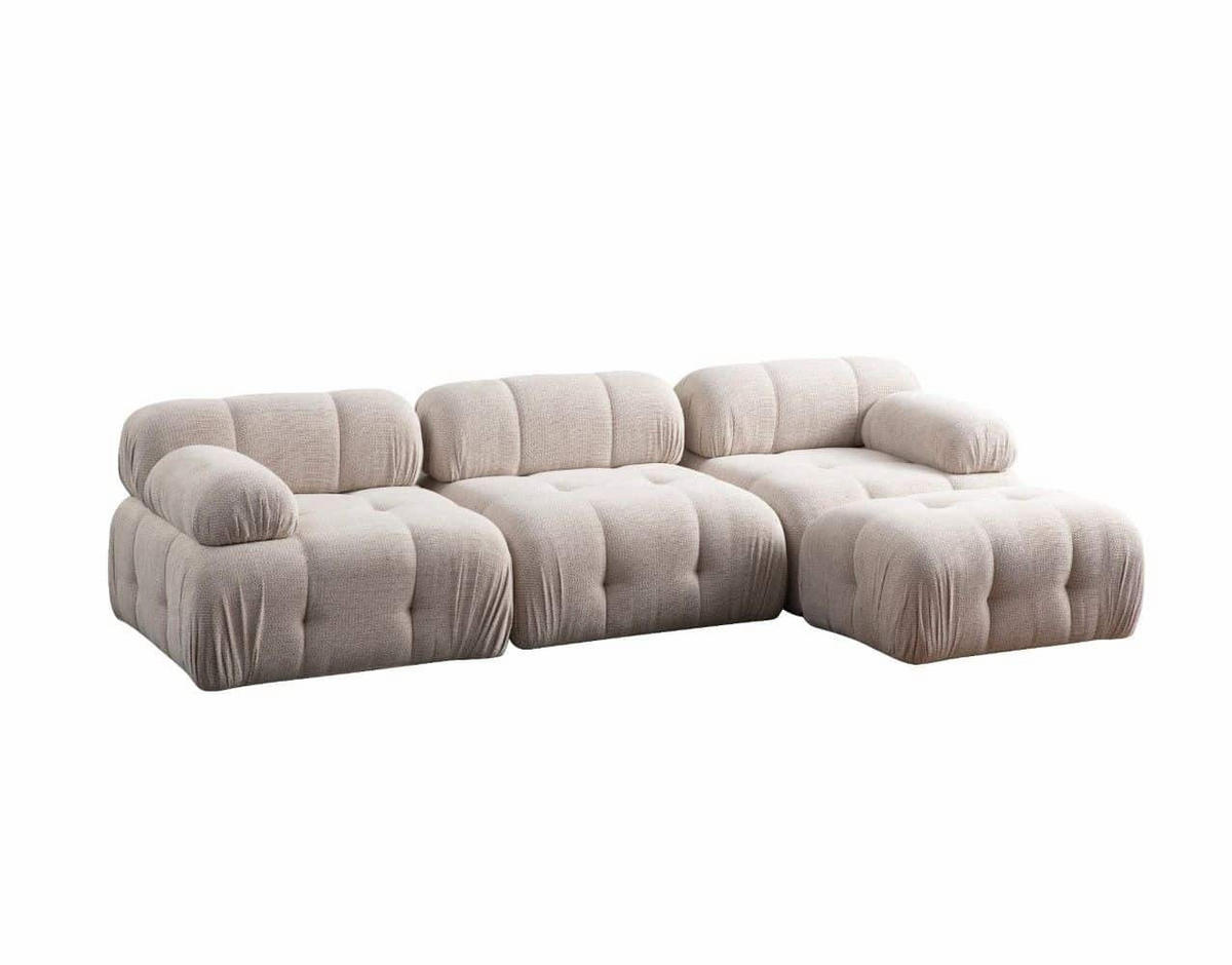 ECKSOFA inklusive Hocker - Beige/Creme, Holz/Kunststoff (290/160cm) - myHomelando