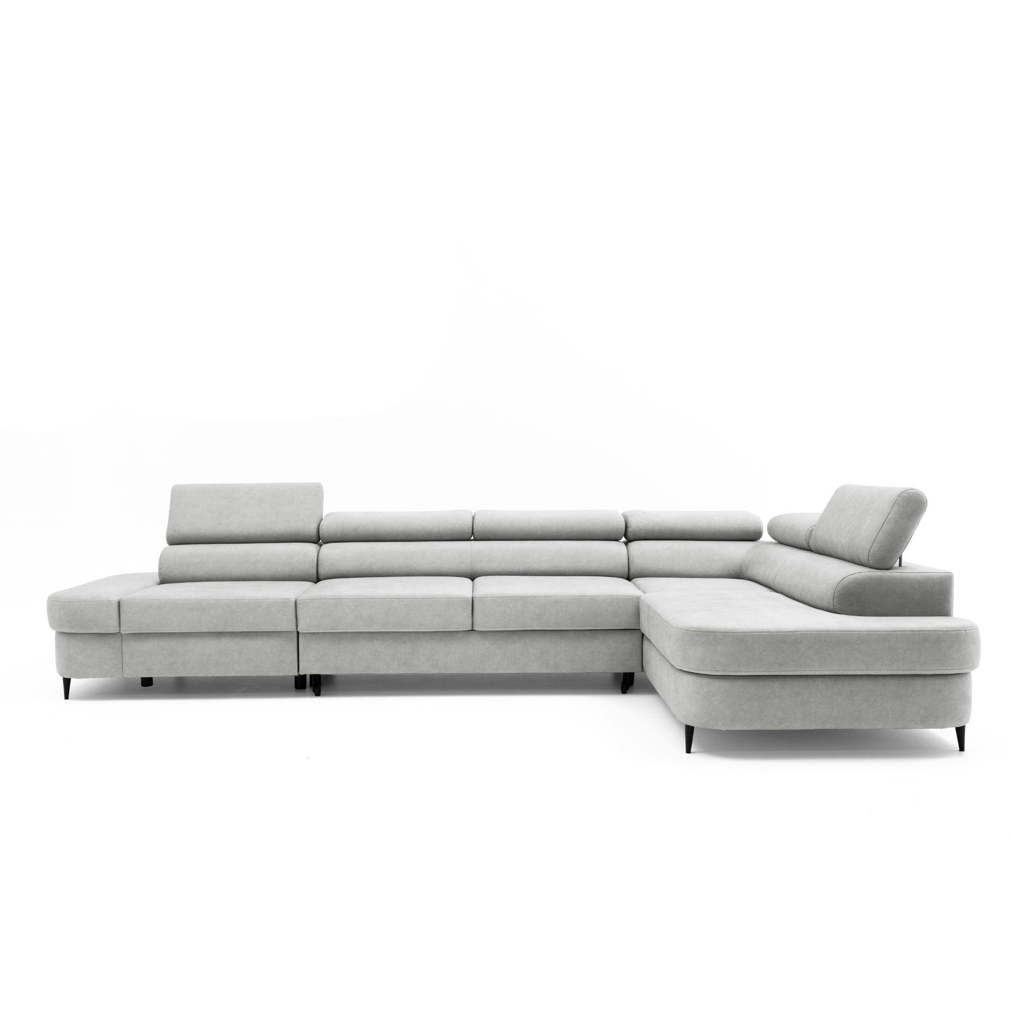 ECKSOFA PRIAM MAXI L-Form Rechts mit Schlaffunktion 125x195 Velours Hellgrau - Hellgrau/Schwarz, Holz/Textil (350/203cm) - Muffo