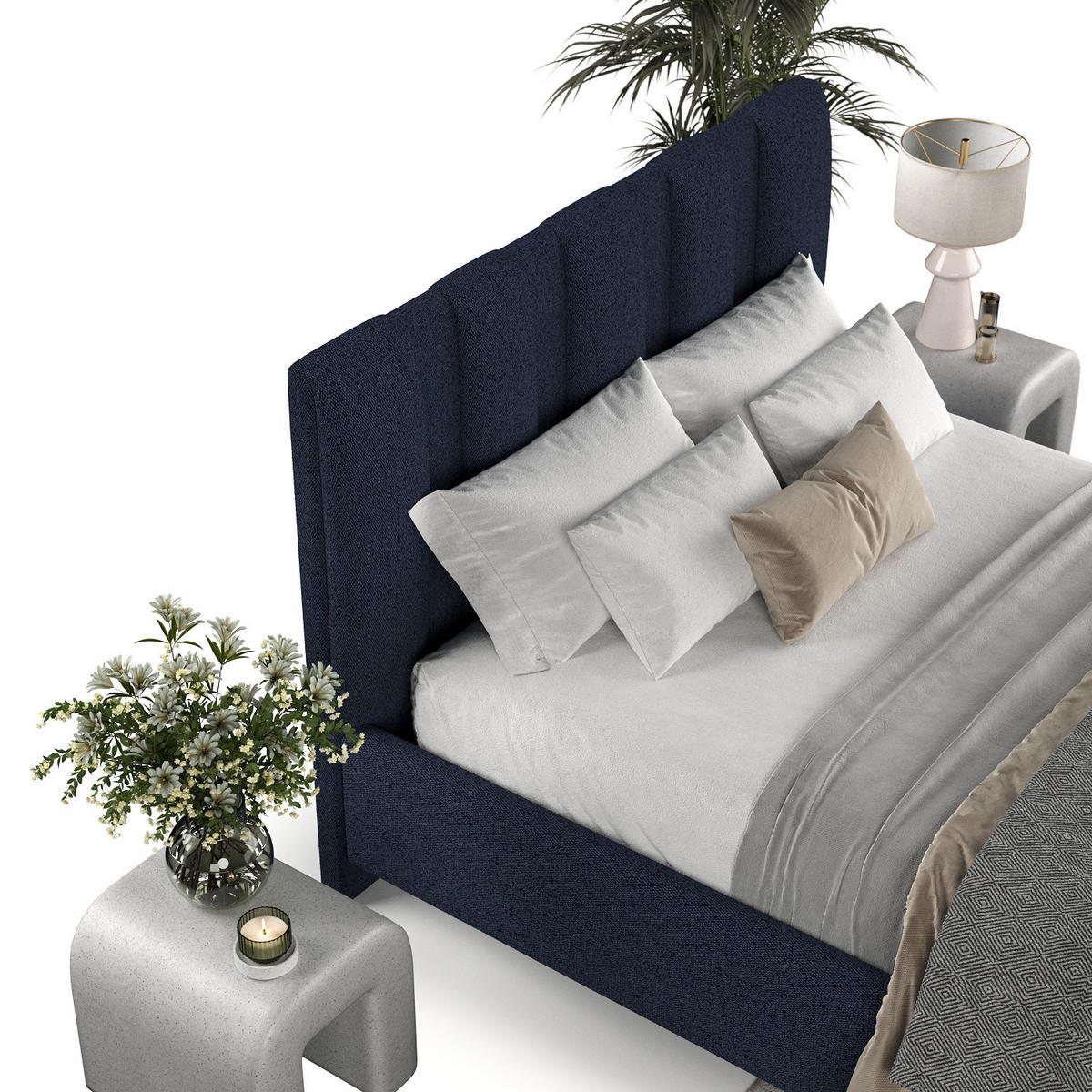 POLSTERBETT Loom 180/200 cm Marineblau im Riva Stoff - Naturfarben/Dunkelblau, Holz/Holzwerkstoff (180/200cm) - AltaBeds